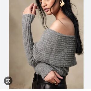 BANANA REPUBLIC Plume Off-Shoulder Sweater in Grey